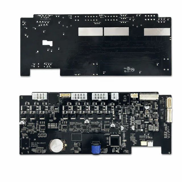 Large multi-output controller PCBA shown from component and solder sides