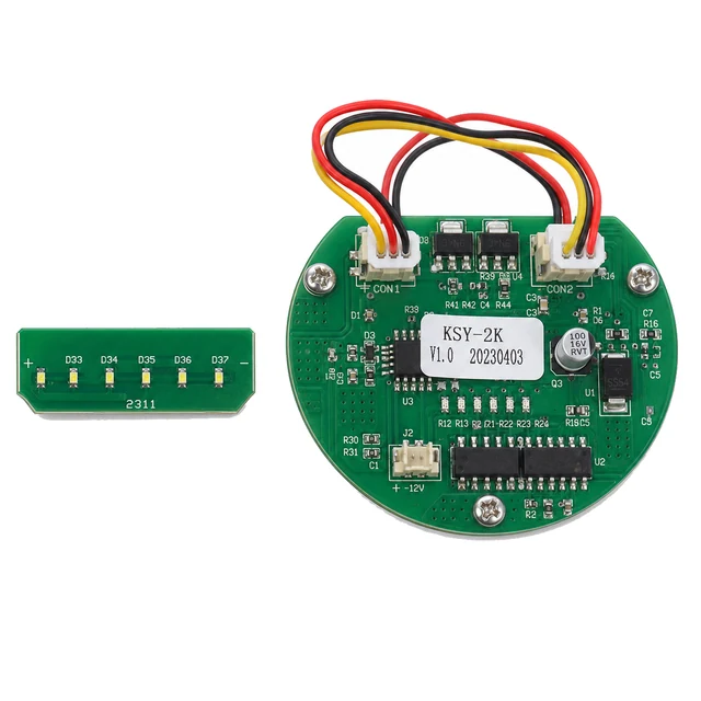 Representative circular control and indicator PCBA set for a compact percussion massager