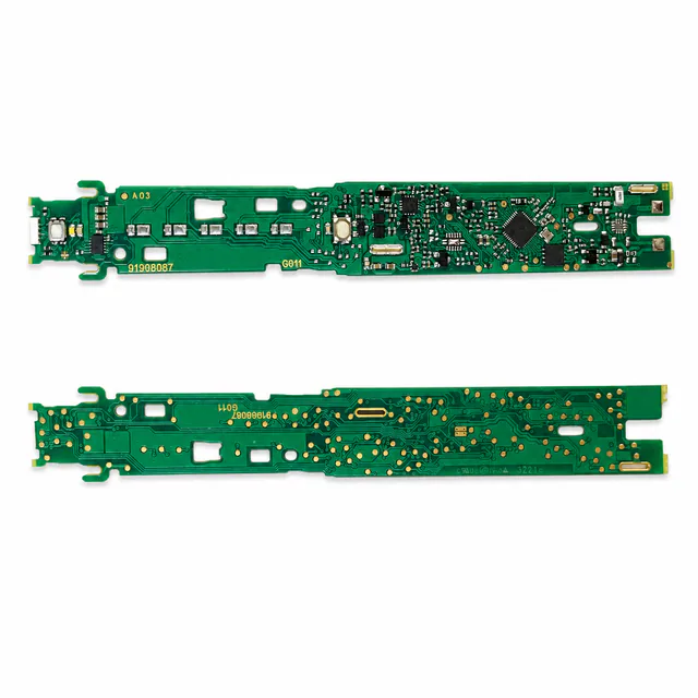 Compact oral-care motor-control PCBA shown from component and solder sides