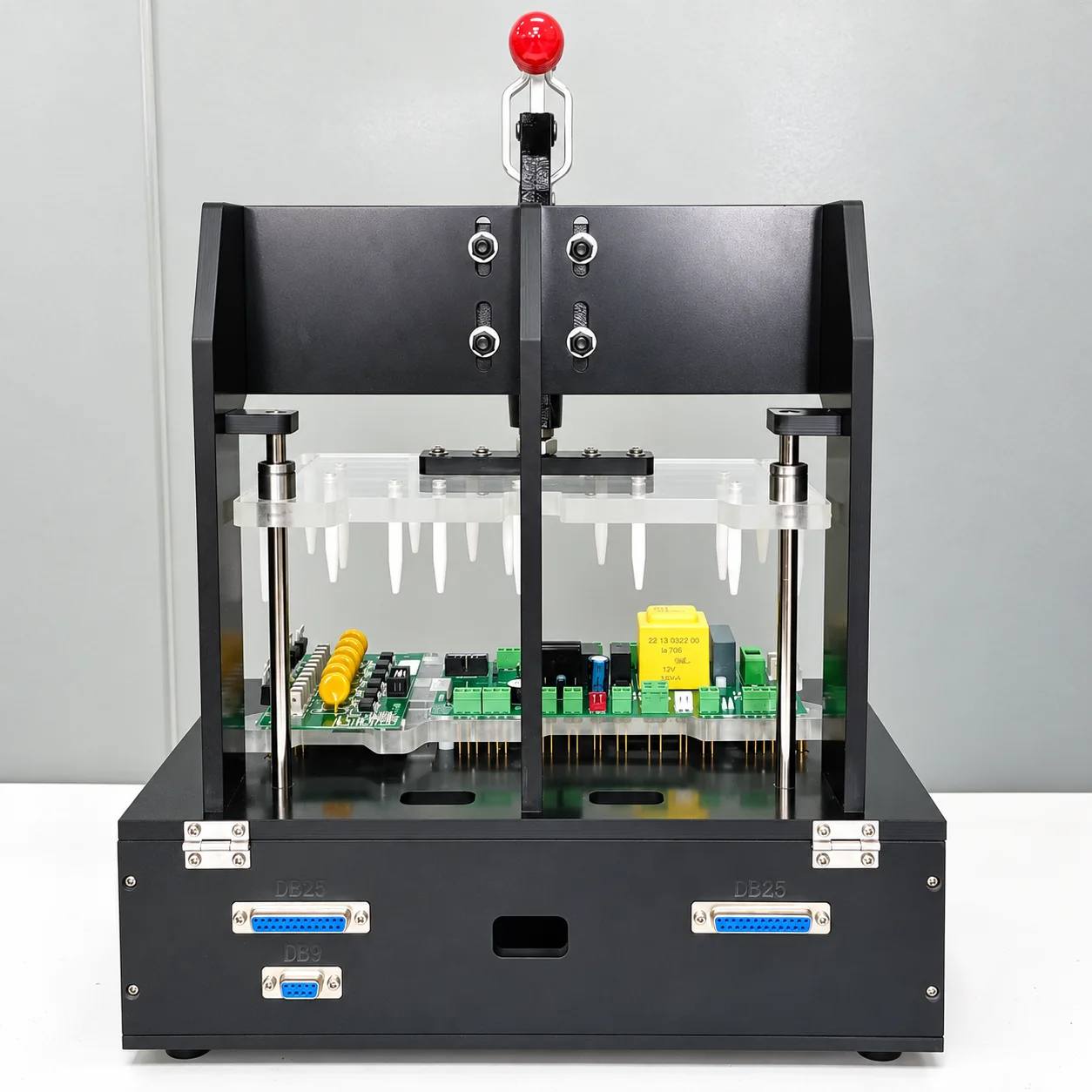 Illustrative PCBA arrangement in a custom test fixture