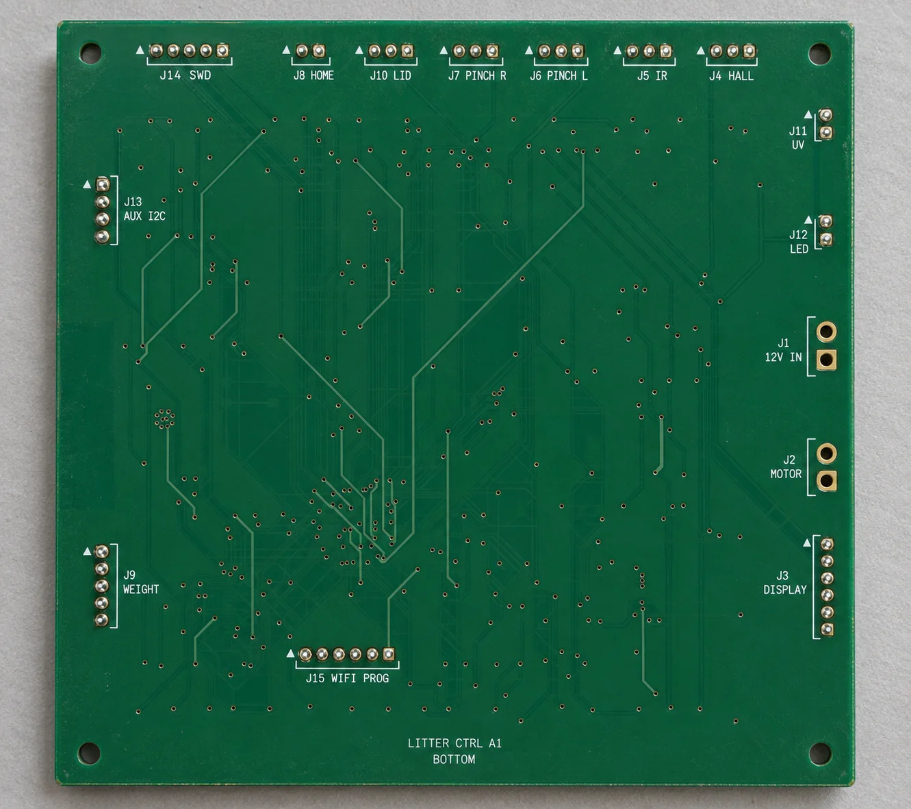 A1 board underside and connector positions