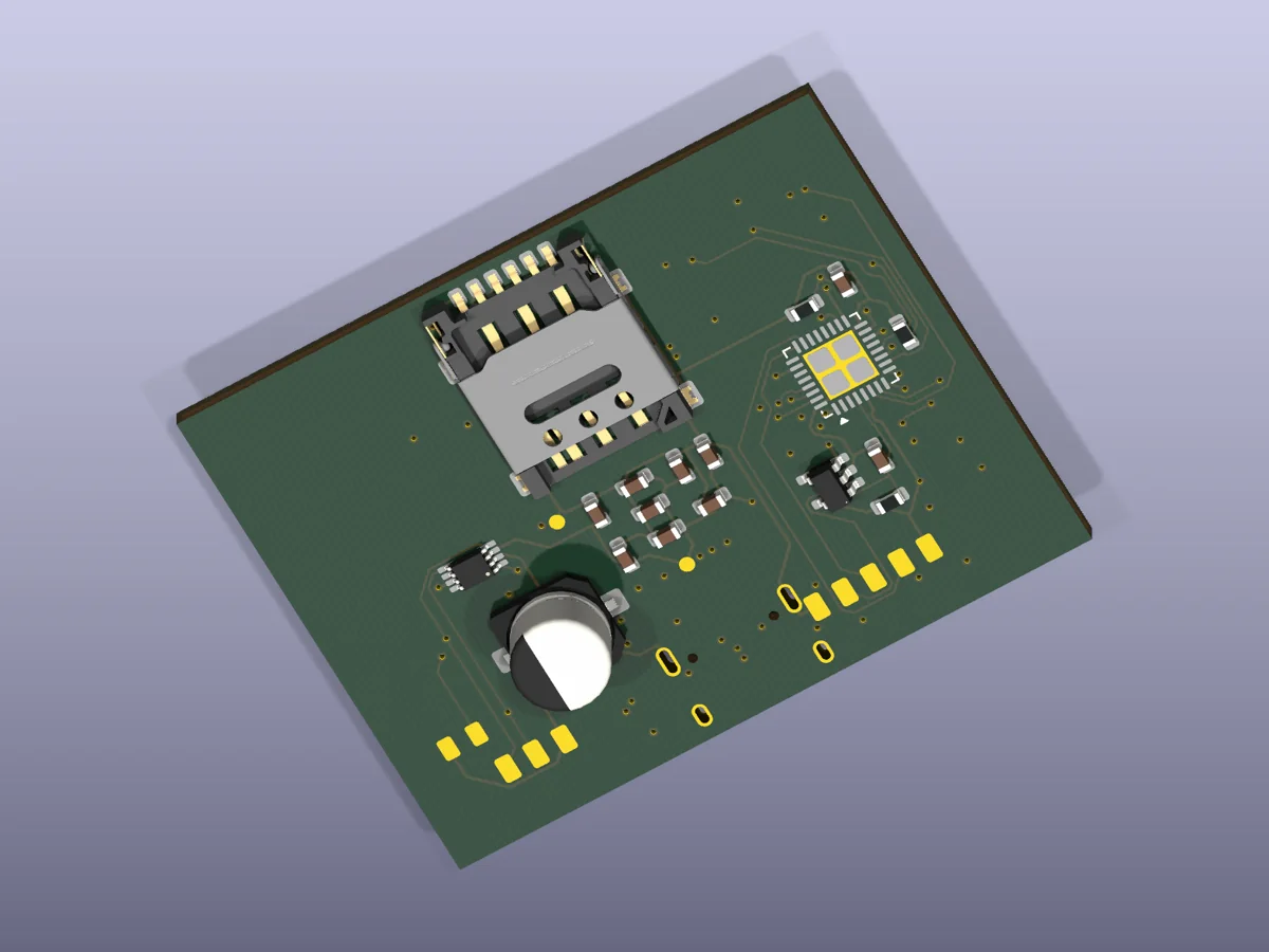V05 pet tracker PCBA underside CAD render