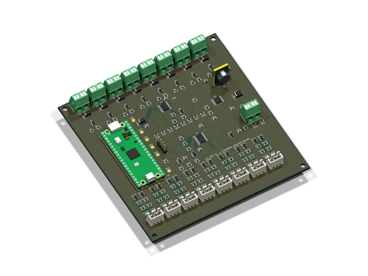 Angled 3D CAD view of the smart cabinet controller PCBA