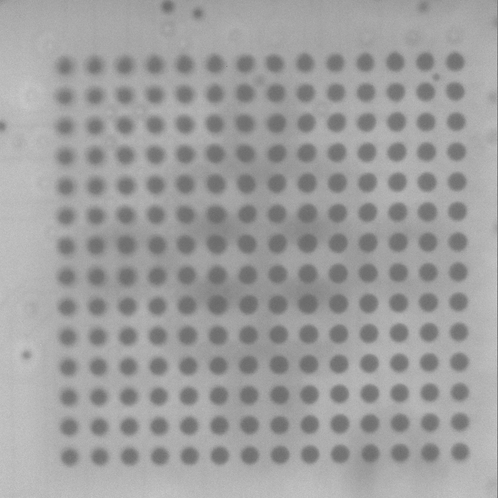 X-ray image of BGA solder joints on a printed circuit board