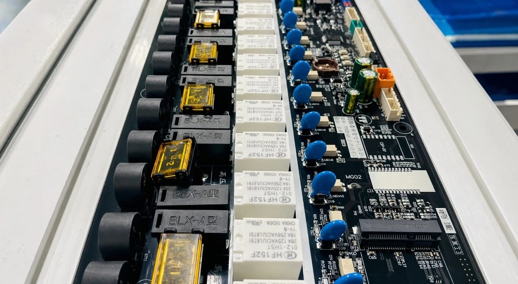PCB assembly in a production fixture