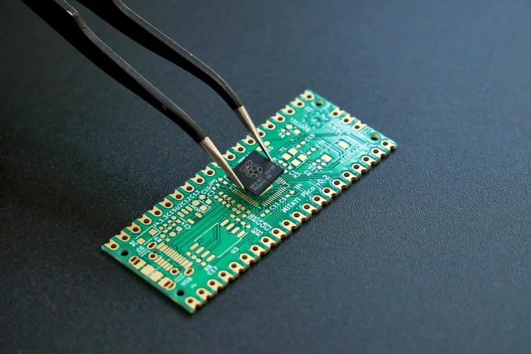 Fine-pitch component positioned on a prototype PCB