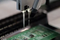 SMT placement machine placing components on a PCB
